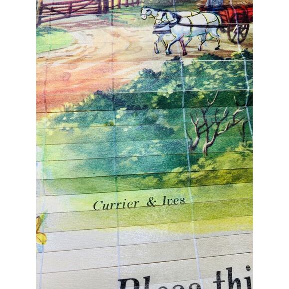 Vintage Bamboo Calendar 1983 Currier & Ives Scene 12.5" x 33" Single Side Stains - Picture 5 of 8
